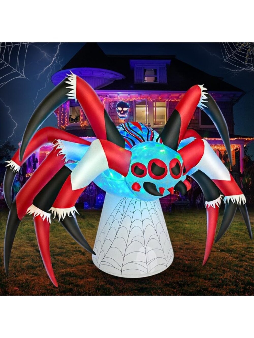 🎃6FT Halloween Inflatables Spider With Magic Led Light Up Blow Up Outdoor Deco